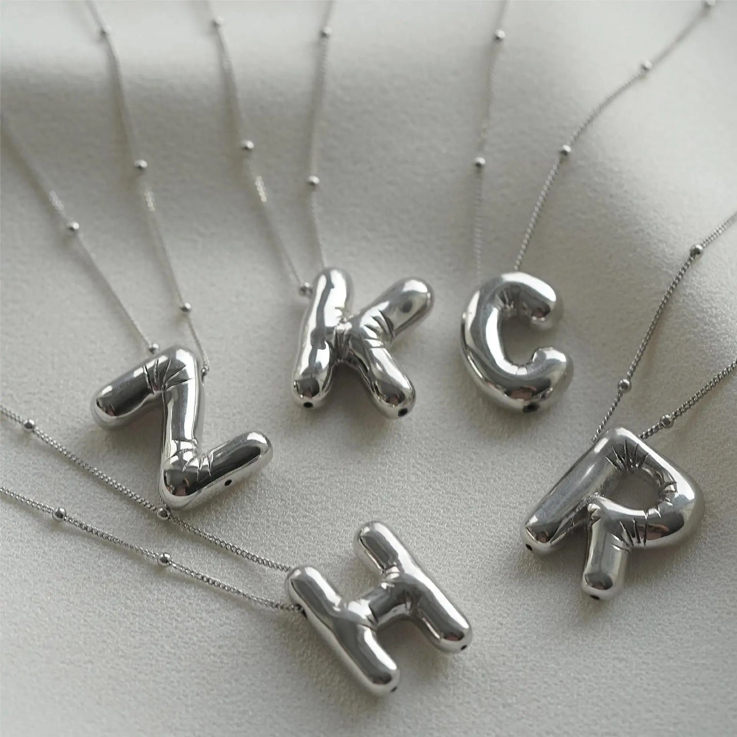 Smooth Stainless Steel Bubble letter Initial Pendant Chunky Women Personality Jewelry Gold Plated Balloon 26 Letter Necklaces