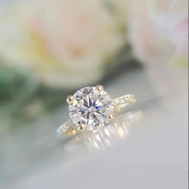 3 Carat Round Cut Lab Created Diamond Engagement Ring Solitaire 14k Yellow Gold CVD Lab Diamond Engagement Ring IGI Certificateg