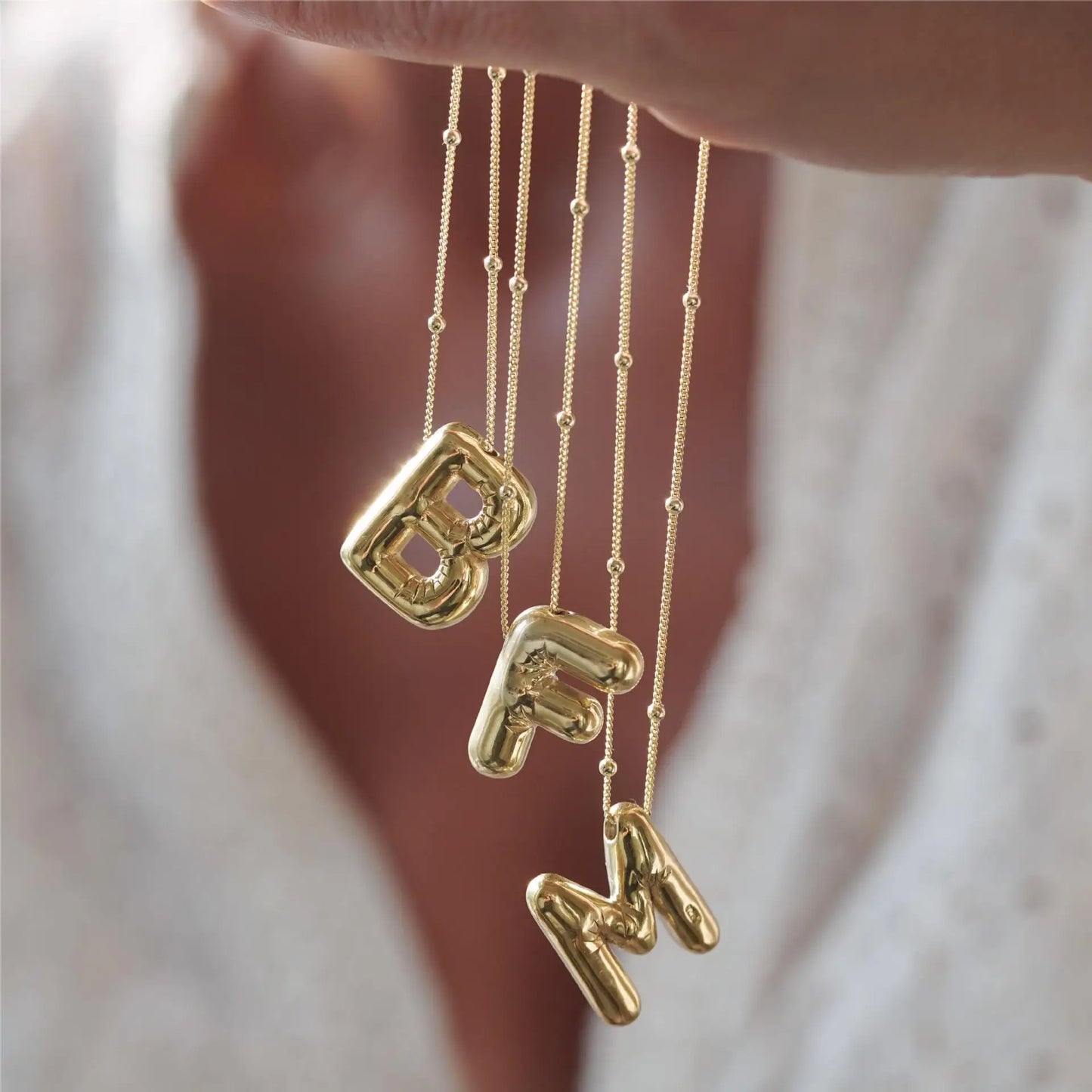 Smooth Stainless Steel Bubble letter Initial Pendant Chunky Women Personality Jewelry Gold Plated Balloon 26 Letter Necklaces