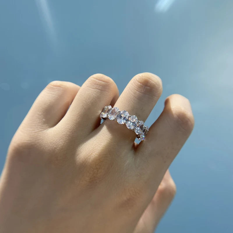 OEVAS 100% 925 Sterling Silver Oval High Carbon Gemstone Engagement Ring Party Cluster Ring Wedding Band Fine Jewelry Wholesale