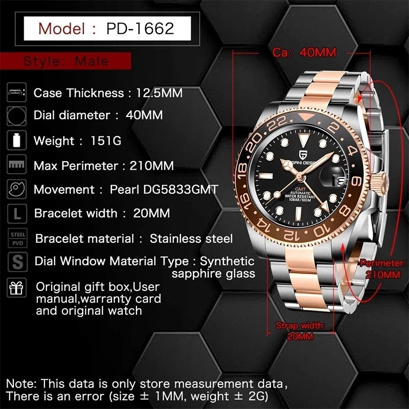 PAGANI DESIGN V3 Version GMT Watches Men's Luxury Sapphire Automatic Mechanical Watch 40MM Stainless Steel Waterproof Watch
