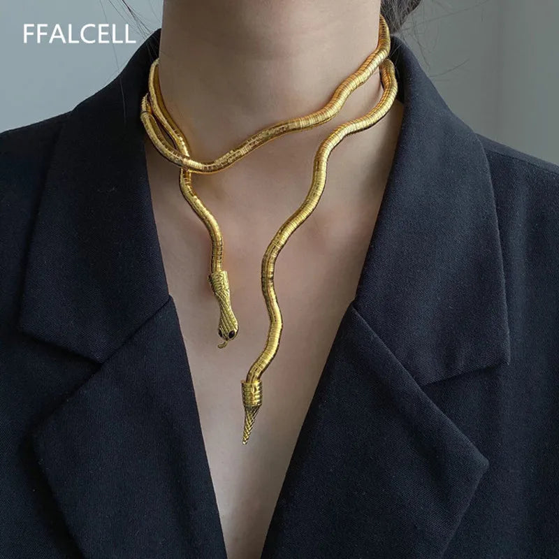 New Punk Hip Hop Metal Adjustable Gold Silver Color Snake Multi-Function Necklace For Women Girls Party Jewelry Wholesale