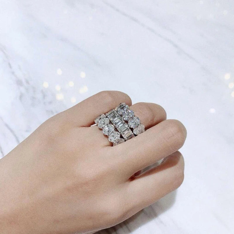 OEVAS 100% 925 Sterling Silver Oval High Carbon Gemstone Engagement Ring Party Cluster Ring Wedding Band Fine Jewelry Wholesale