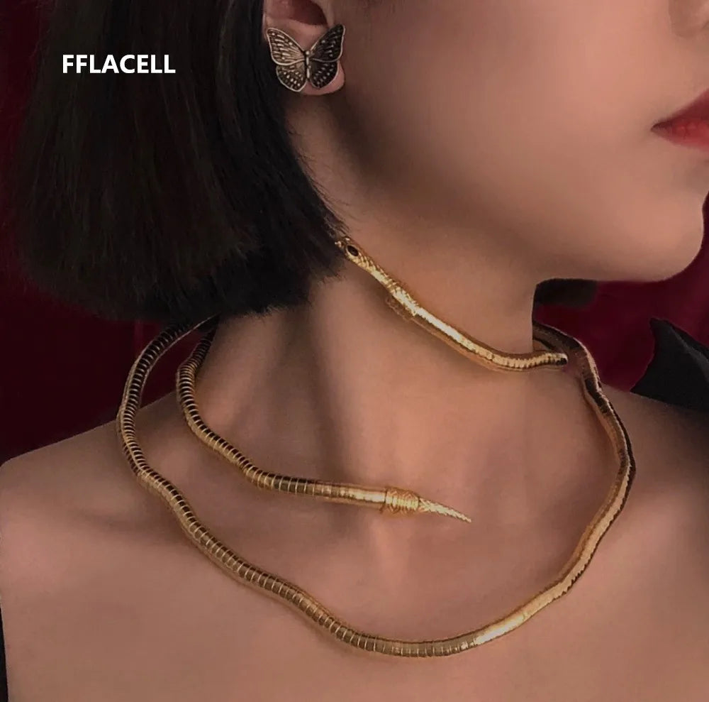 New Punk Hip Hop Metal Adjustable Gold Silver Color Snake Multi-Function Necklace For Women Girls Party Jewelry Wholesale
