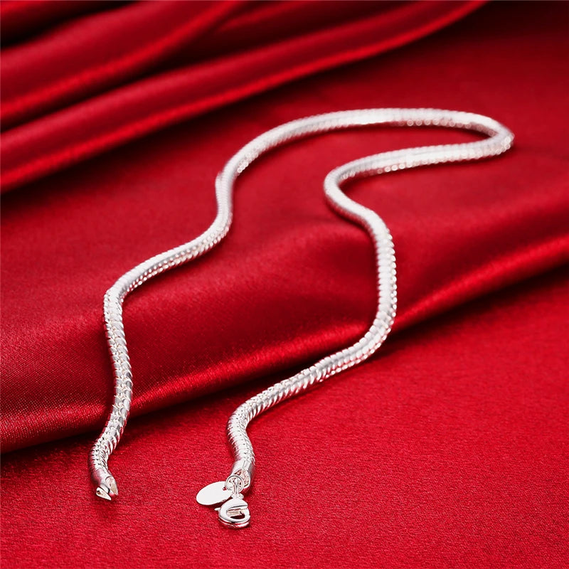 DOTEFFIL Silver Color 16/18/20/24/22/24/26/30 Inch 3mm Snake Chain Necklace For Woman Man Wedding Engagement Jewelry