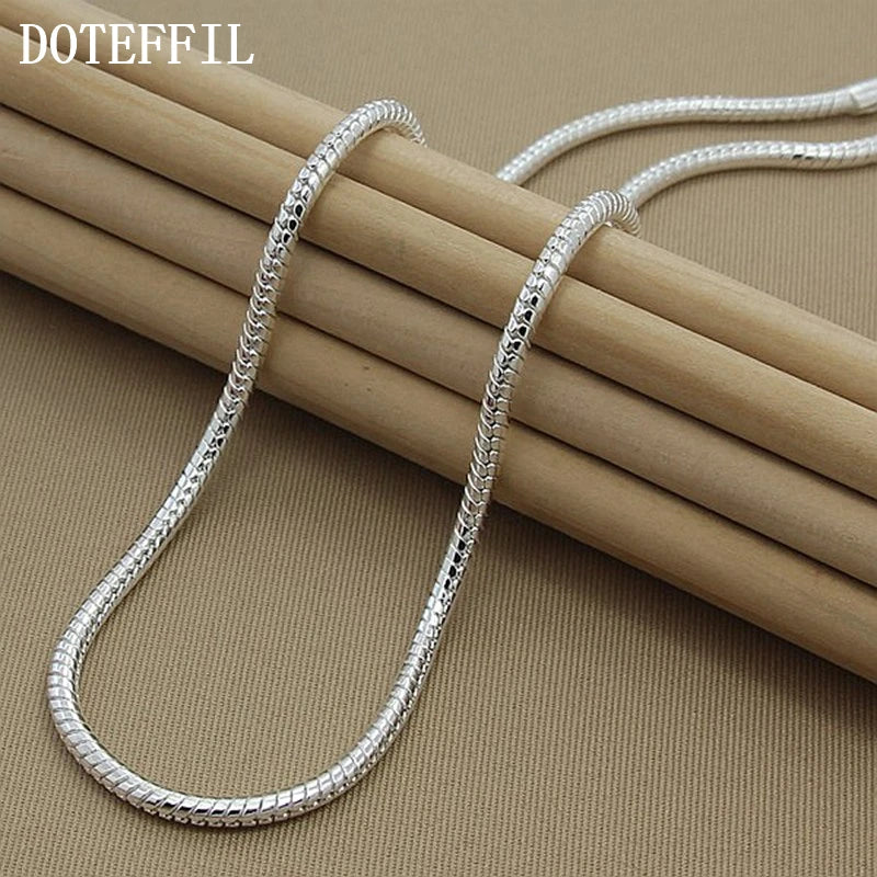 DOTEFFIL Silver Color 16/18/20/24/22/24/26/30 Inch 3mm Snake Chain Necklace For Woman Man Wedding Engagement Jewelry