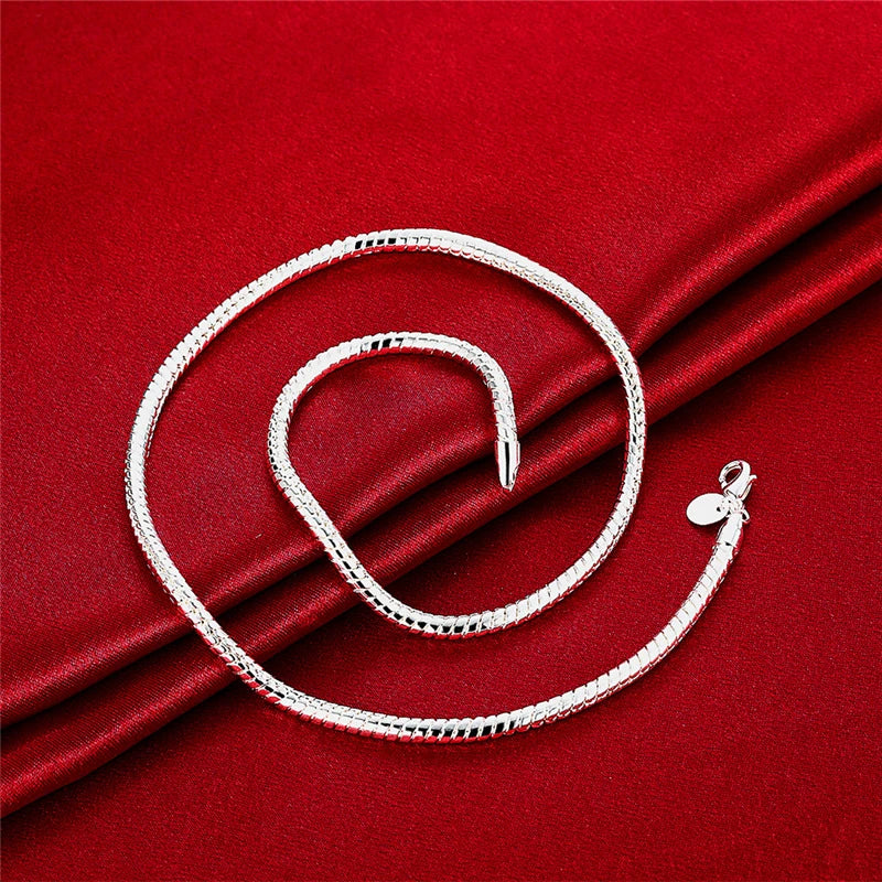 DOTEFFIL Silver Color 16/18/20/24/22/24/26/30 Inch 3mm Snake Chain Necklace For Woman Man Wedding Engagement Jewelry