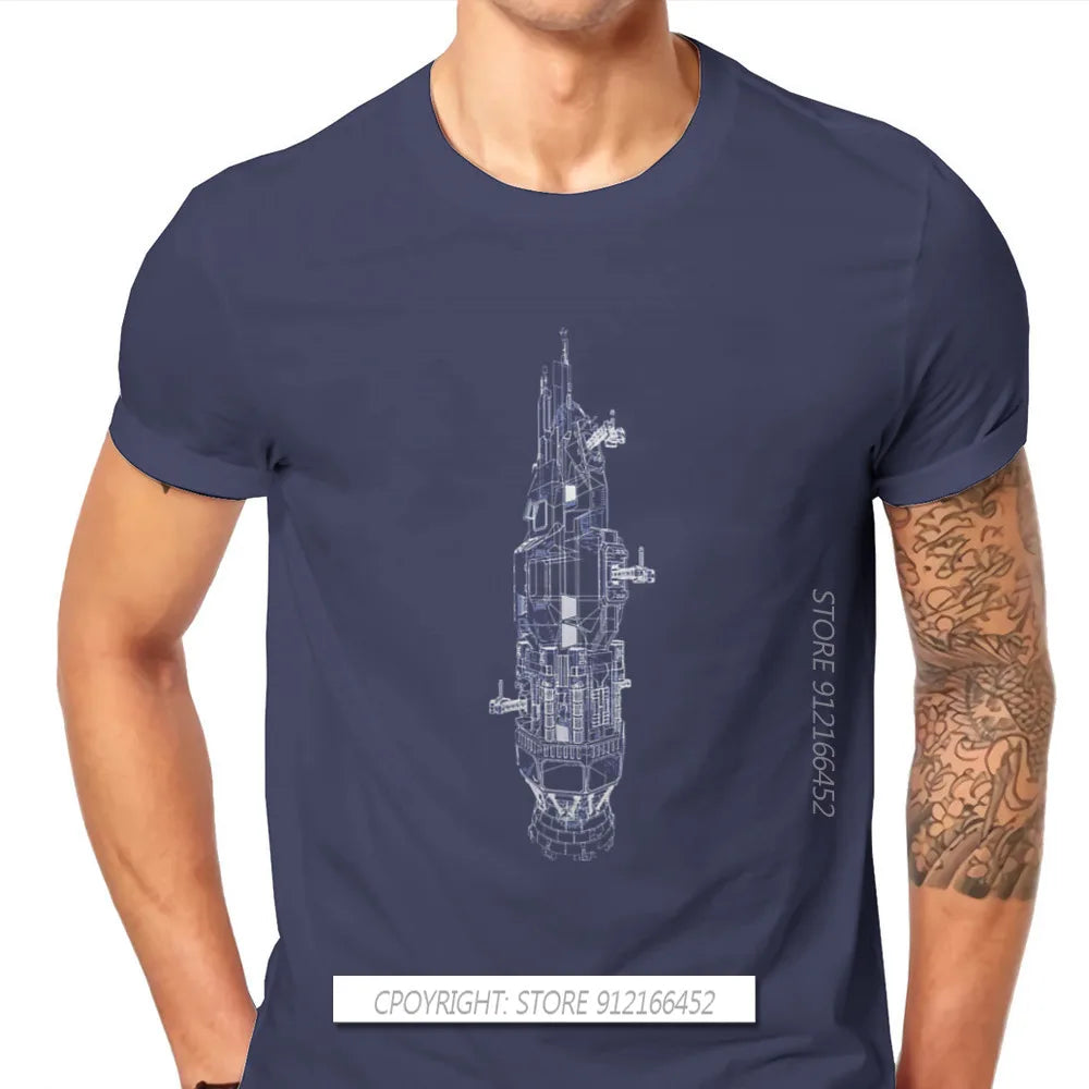 Rocinante Technical Blueprint TShirt The Expanse TV New Design Gift Idea T Shirt For Men CCCP Rocket Mars Graphic T-shirts