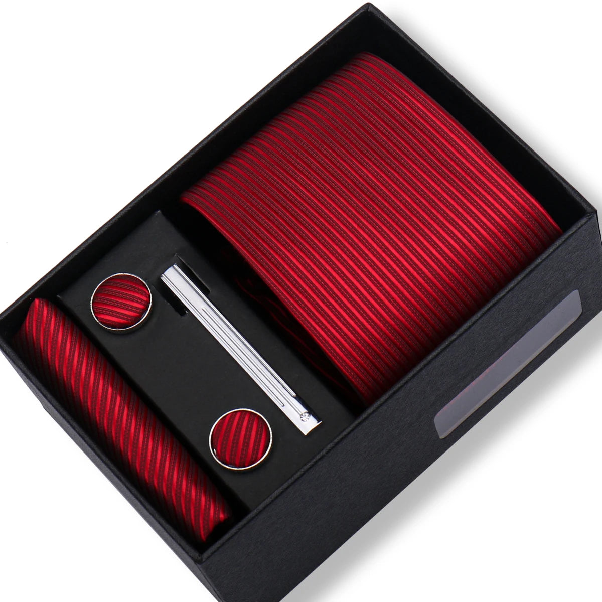Fashion Elegant Men's Necktie Gift Box Striped Tie Handchief Cufflink Tie Clip 4 pcs Set Wedding Business Party Suit Accessories