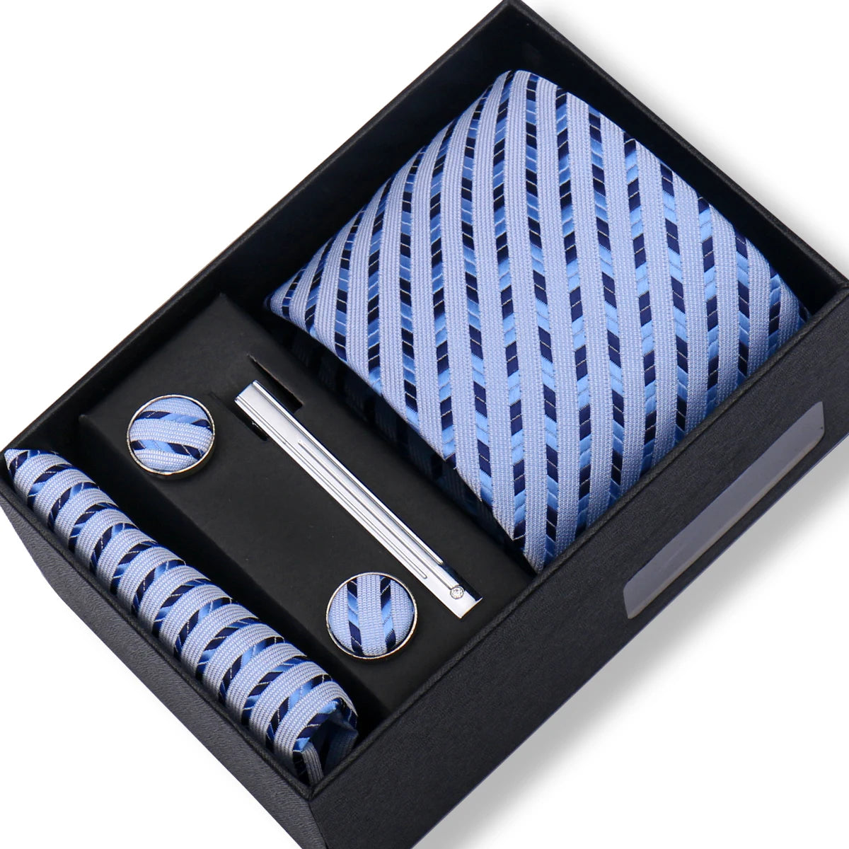 Fashion Elegant Men's Necktie Gift Box Striped Tie Handchief Cufflink Tie Clip 4 pcs Set Wedding Business Party Suit Accessories