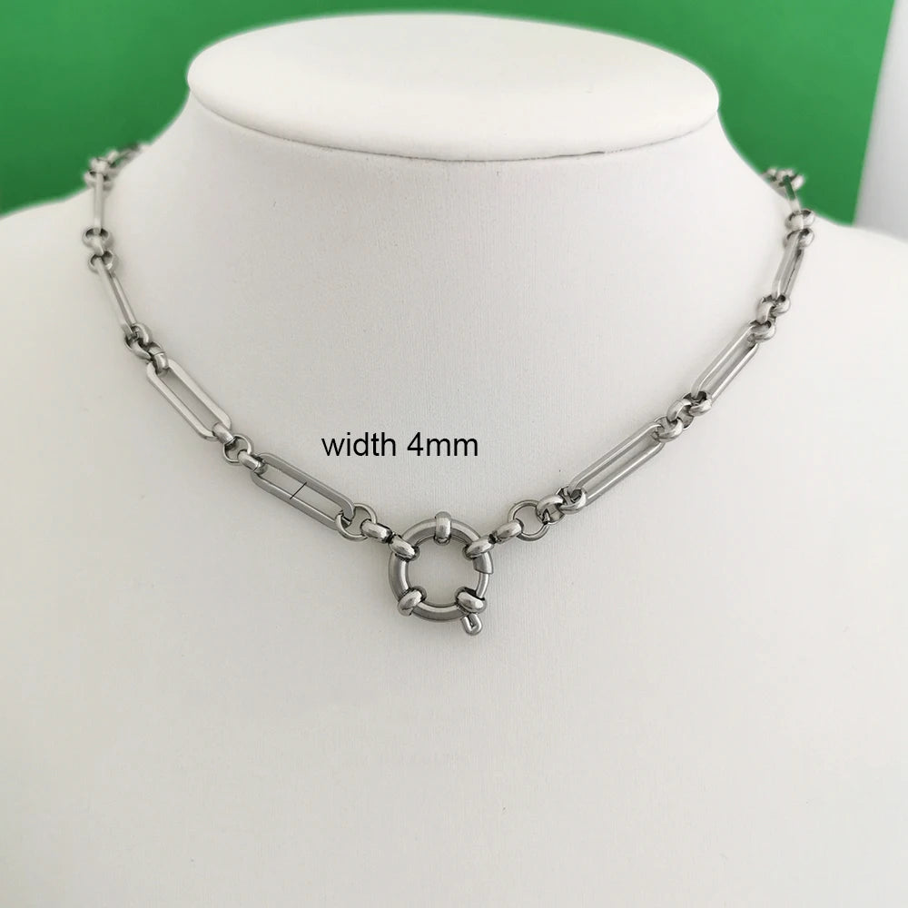 QMHJE Sailor Clasp Necklace Women Men Choker Stainless Steel Geometric Rolo Link Cuba Paperclip Chain Basic DIY PVD Gold Color