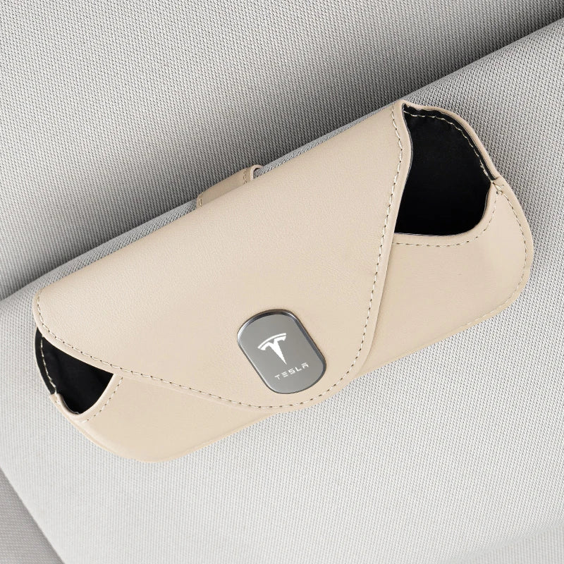 High Quality Leather Car Sun Visor Glasses Box Sunglasses Storage Case Clip For Tesla Model 3 Model S X Model Y Roadster SpaceX