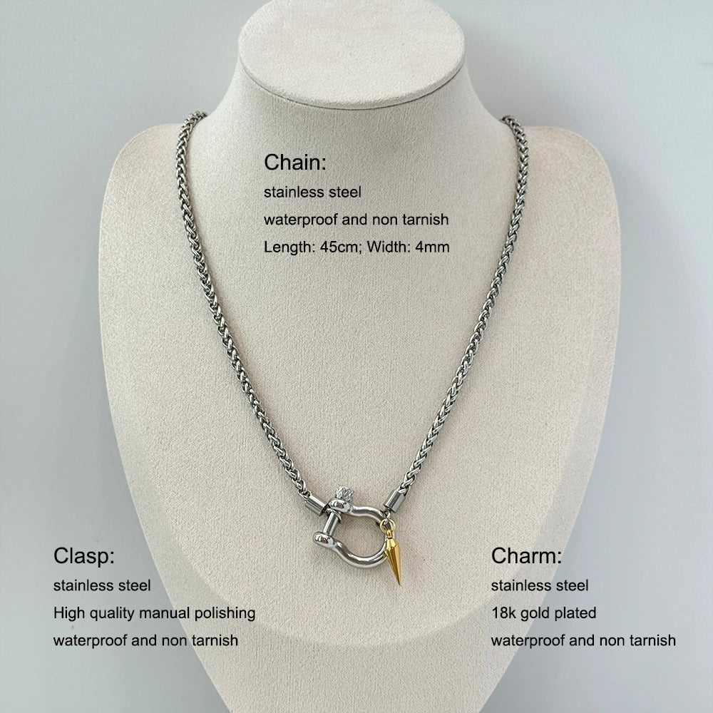 Non Tarnish Waterproof Jewelry 18K Gold Plated Stainless Steel Rope Chain Choker Necklace Two Tone Horseshoe Necklace YF3383