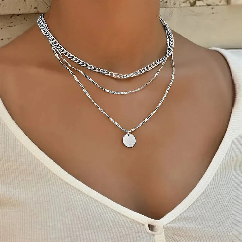 925 Sterling Silver Three-Layer Round Necklace for Women Simple Snake Chain Charm Ball Chain Party Gift Women's ExquisiteJewelry