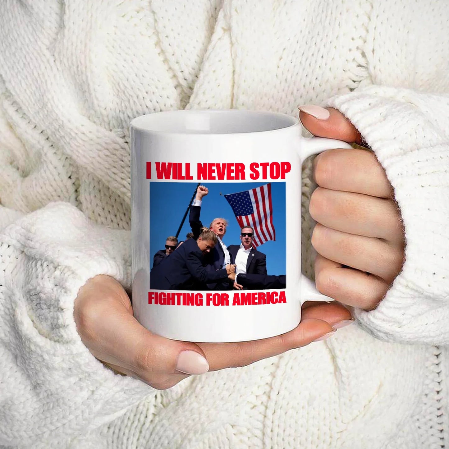 Trump fight 2024 Enamelled cup I will NEVER STOP Coffee Mug 11oz Fun Ceramic Coffee Tea Cocoa Cup Handle Tea Drink Cup