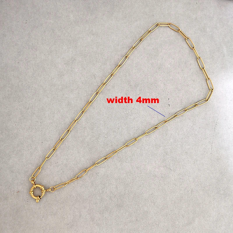 QMHJE Sailor Clasp Necklace Women Men Choker Stainless Steel Geometric Rolo Link Cuba Paperclip Chain Basic DIY PVD Gold Color