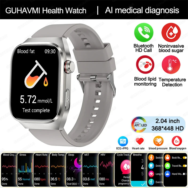 2024 New Uric Acid Blood Fat Smart Watch Men Blood Sugar ECG+PPG Blood Pressure Bluetooth Call Sports for Xiaomi Health Watch