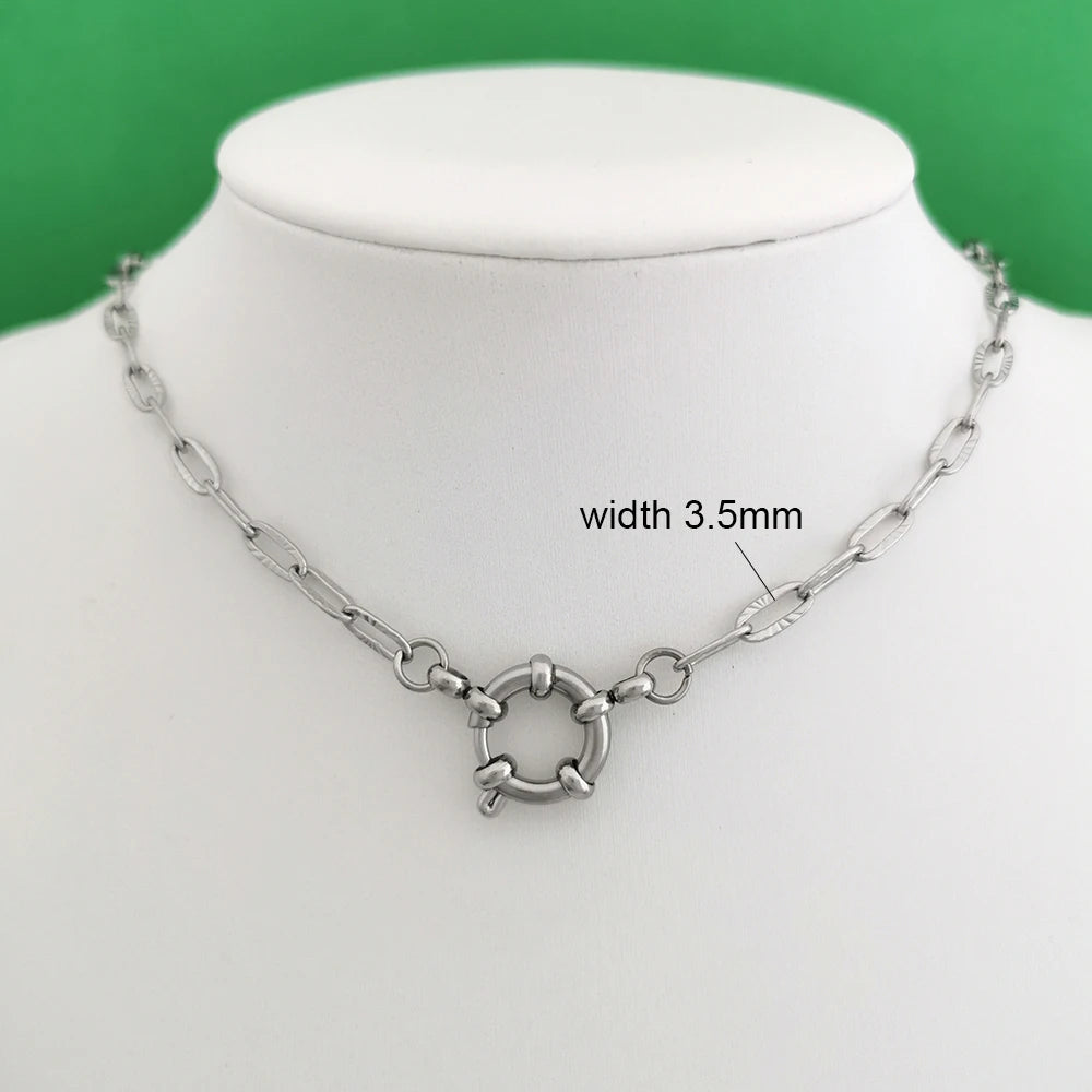 QMHJE Sailor Clasp Necklace Women Men Choker Stainless Steel Geometric Rolo Link Cuba Paperclip Chain Basic DIY PVD Gold Color