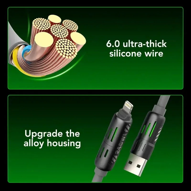 Type C,USB,lightning-Max 240W Fast Charging for iPhone 16/15, iPad and Data Sync MFISH 4-in-1 Multi-Function USB Charging Cable