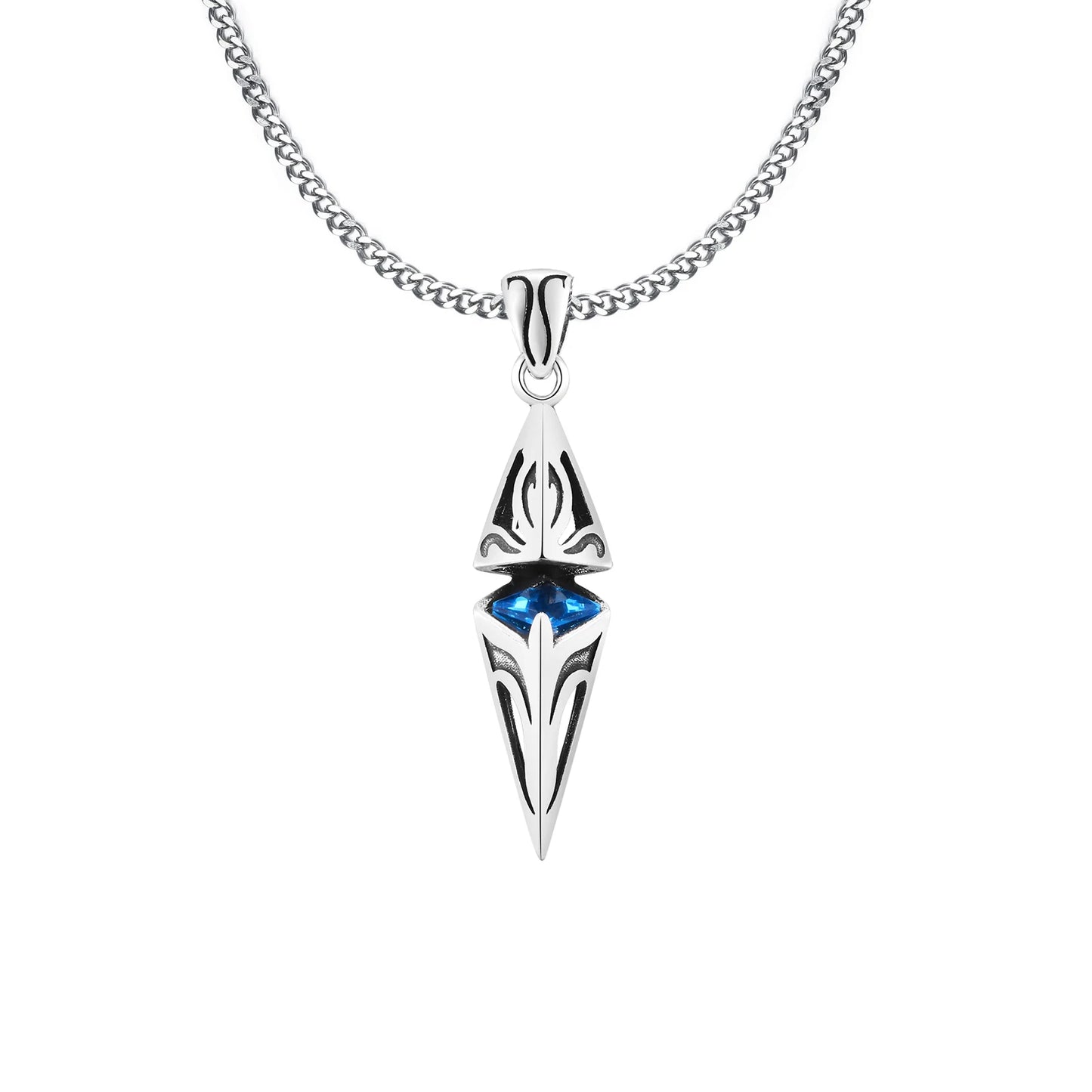 Stylish Blue Stone Necklaces for Men Women,Stainless Steel Geometric Pendant Collar,Valentine's Birthday Party Gift for Him