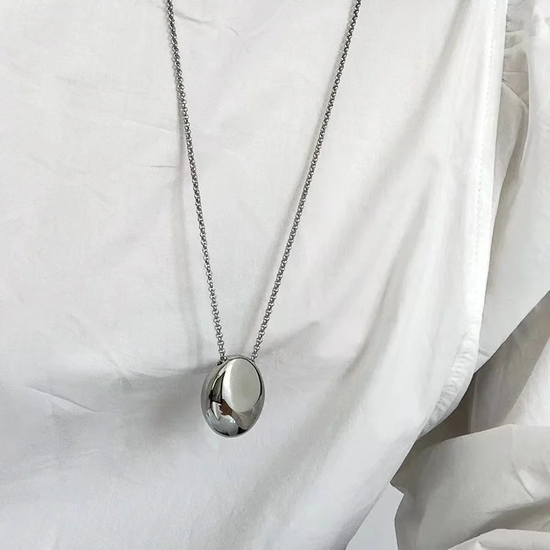 Titanium Steel Smooth Metal Large Water Drop Pendant Necklace for Women Girl Choker Chain Gold Plated Trendy Jewelry Gift 2023