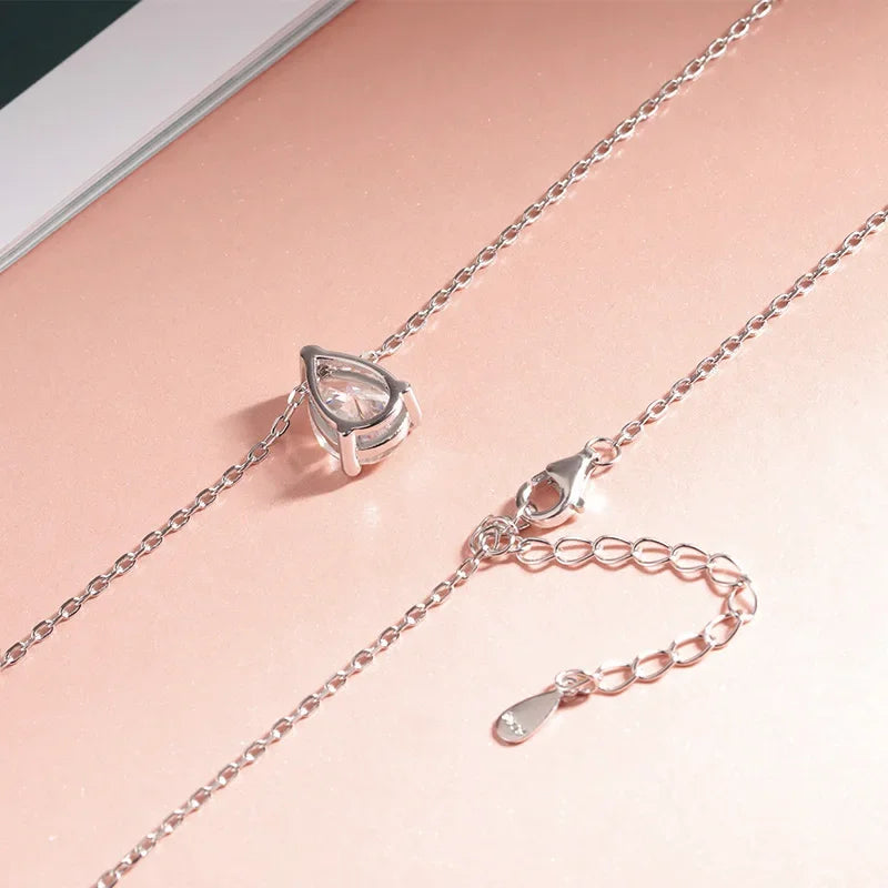 Smyoue Certified 1CT 2CT Pear Cut D VVS1 Moissanite Necklace for Women 18k Gold Plated Jewelry 100% Sterling Silver 925 Pendant