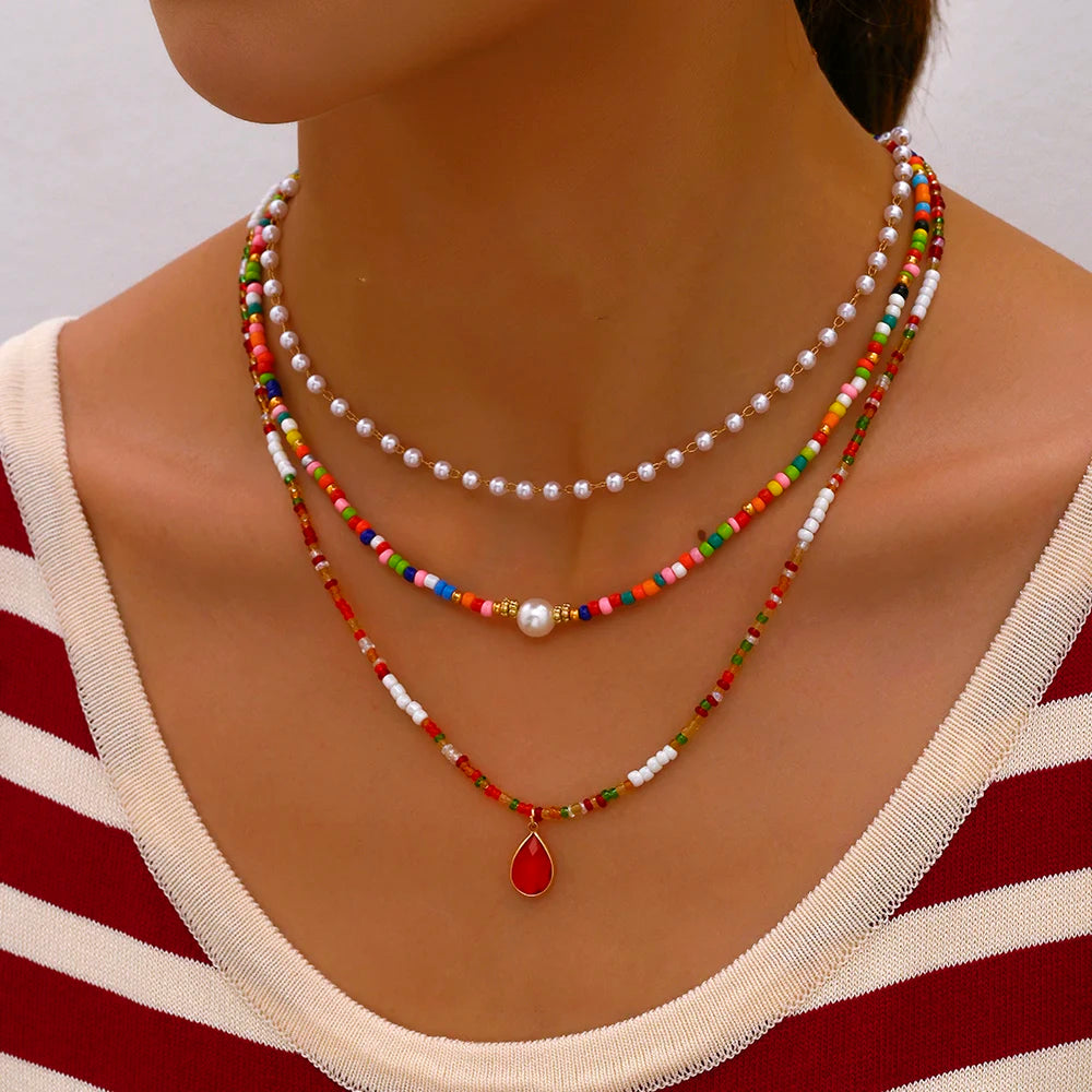 Bohemian Multilayer Handmade Beads Chain Fashion Necklaces Tassels Colorful Crystal Pendant Jewelry For Women Accessories X0180