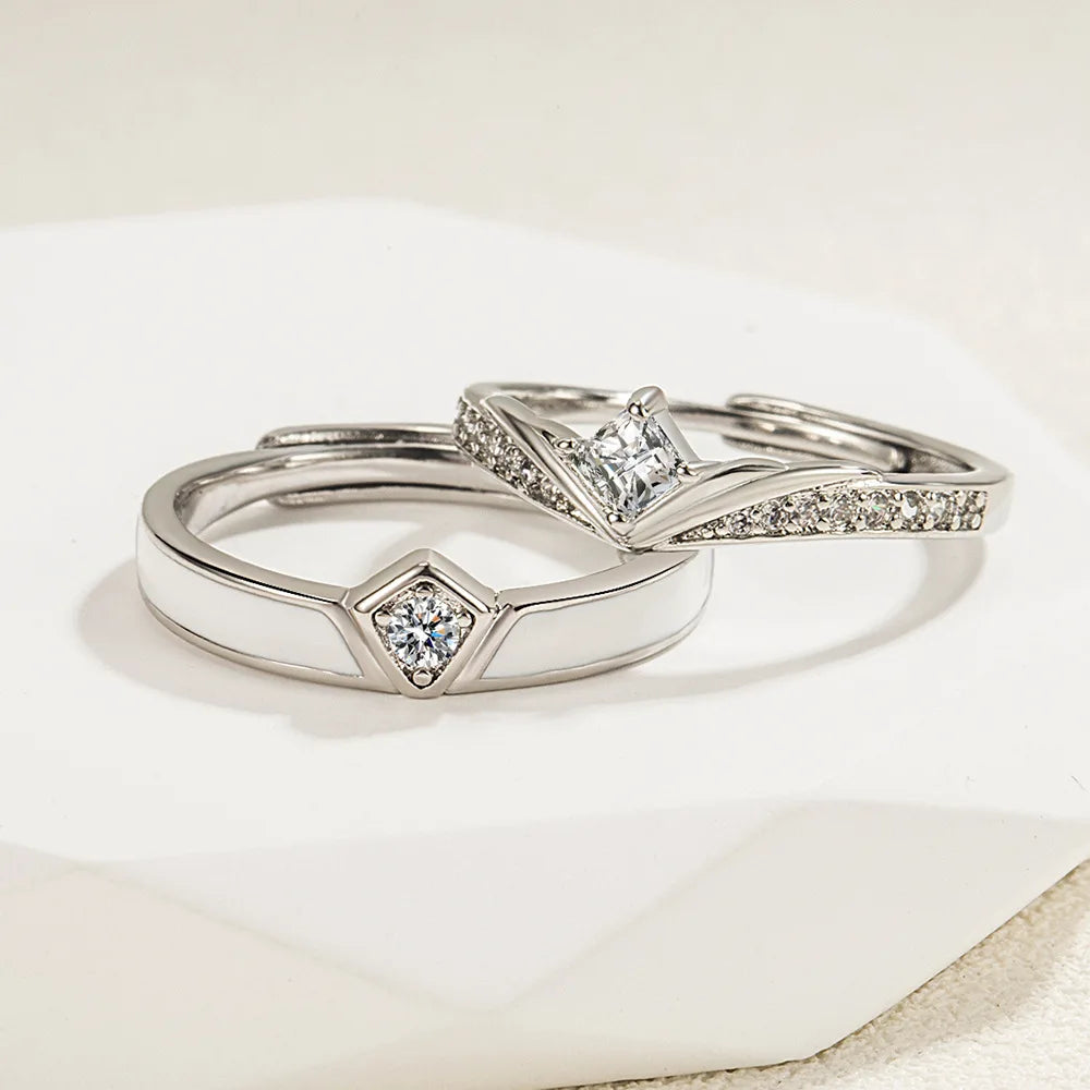 925 Sterling Silver Moissanite Diamond Couple Rings for Lovers Matching Wedding Jewelry Set