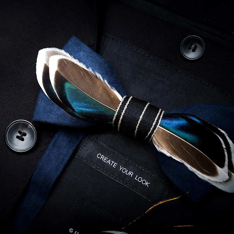 JEMYGINS New Design Men's Wedding Bow Tie Fashion Handmade Feather BowTie Gift for Birthday Party Men Bow Tie Suit Accessories