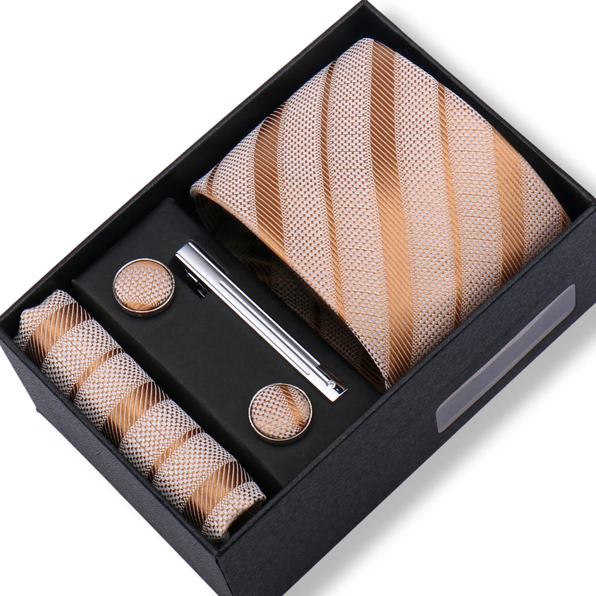 Fashion Elegant Men's Necktie Gift Box Striped Tie Handchief Cufflink Tie Clip 4 pcs Set Wedding Business Party Suit Accessories