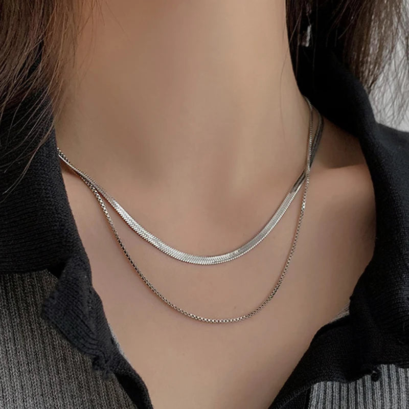 New 2024 Stainless steel Double layered stacking chain necklace Women Woman's Choker jewelry necklace for women