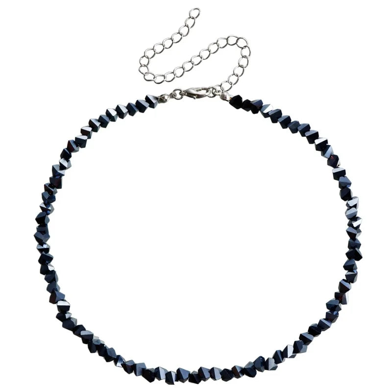 Mulit-cut Glass Crystal Irregular Beaded Choker Necklace for Women Transparent Vintage Korean Collarbone Collar Neck Jewelry
