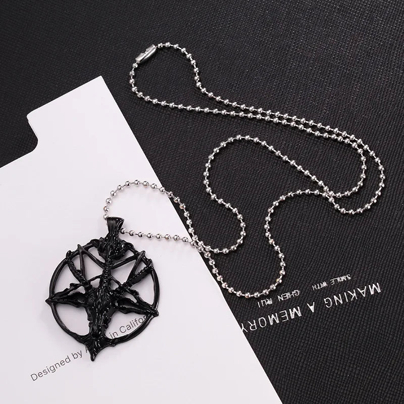 Fashion Jewelry Vintage Charm Women Men Pentagram Pan God Skull Goat Head Pendant Chain Necklaces