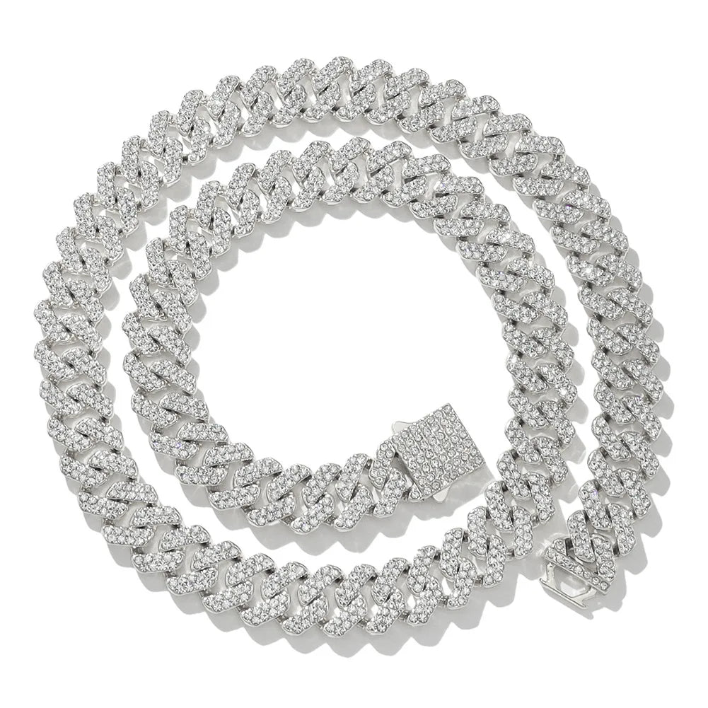 18/20/24inch Cuban Link Chain Hip Hop Men Necklace iced out paris chain 2 Row Rhinestone Paved Miami Rhombus Cuban men Necklace