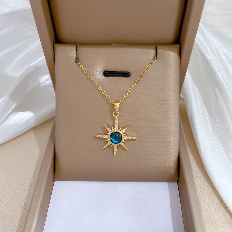 316L Stainless Steel Sun Pendant Necklace For Women Exquisite and Fashionable Planet Clavicle Chain Girls Party Jewelry Gifts