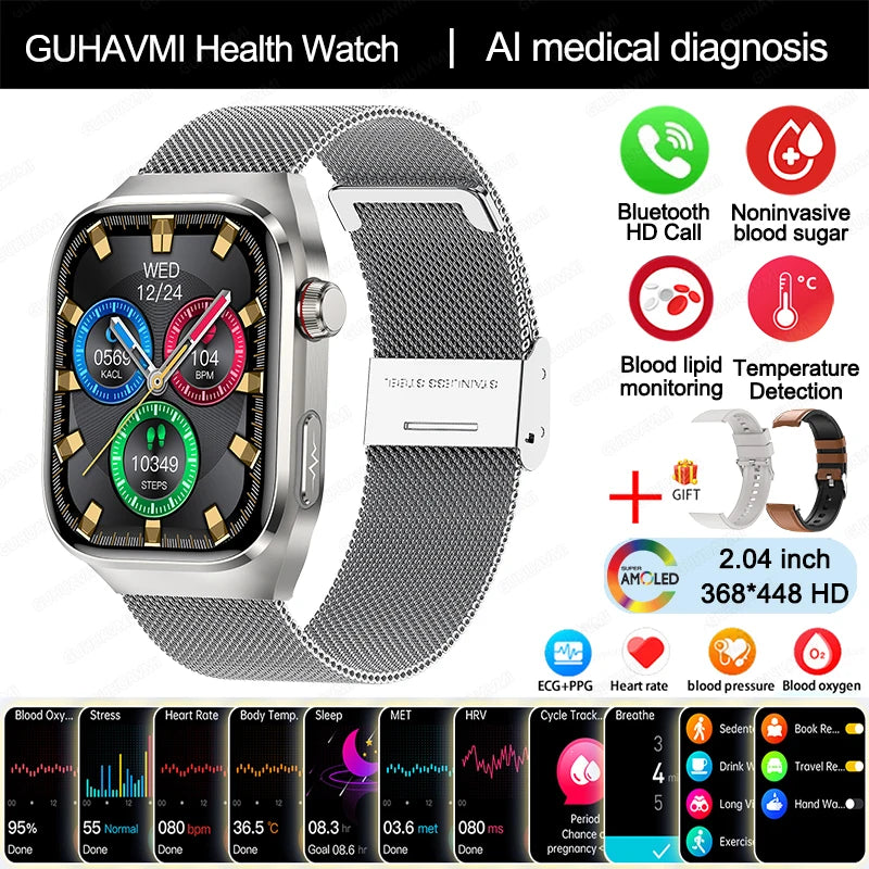 2024 New Uric Acid Blood Fat Smart Watch Men Blood Sugar ECG+PPG Blood Pressure Bluetooth Call Sports for Xiaomi Health Watch
