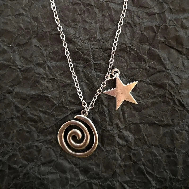 Vintage Spiral Vortex Pendant Hand-woven Leather Rope Necklace for Women Unisex Boho Pentagram Necklace Fashion 2023 Y2K Jewelry