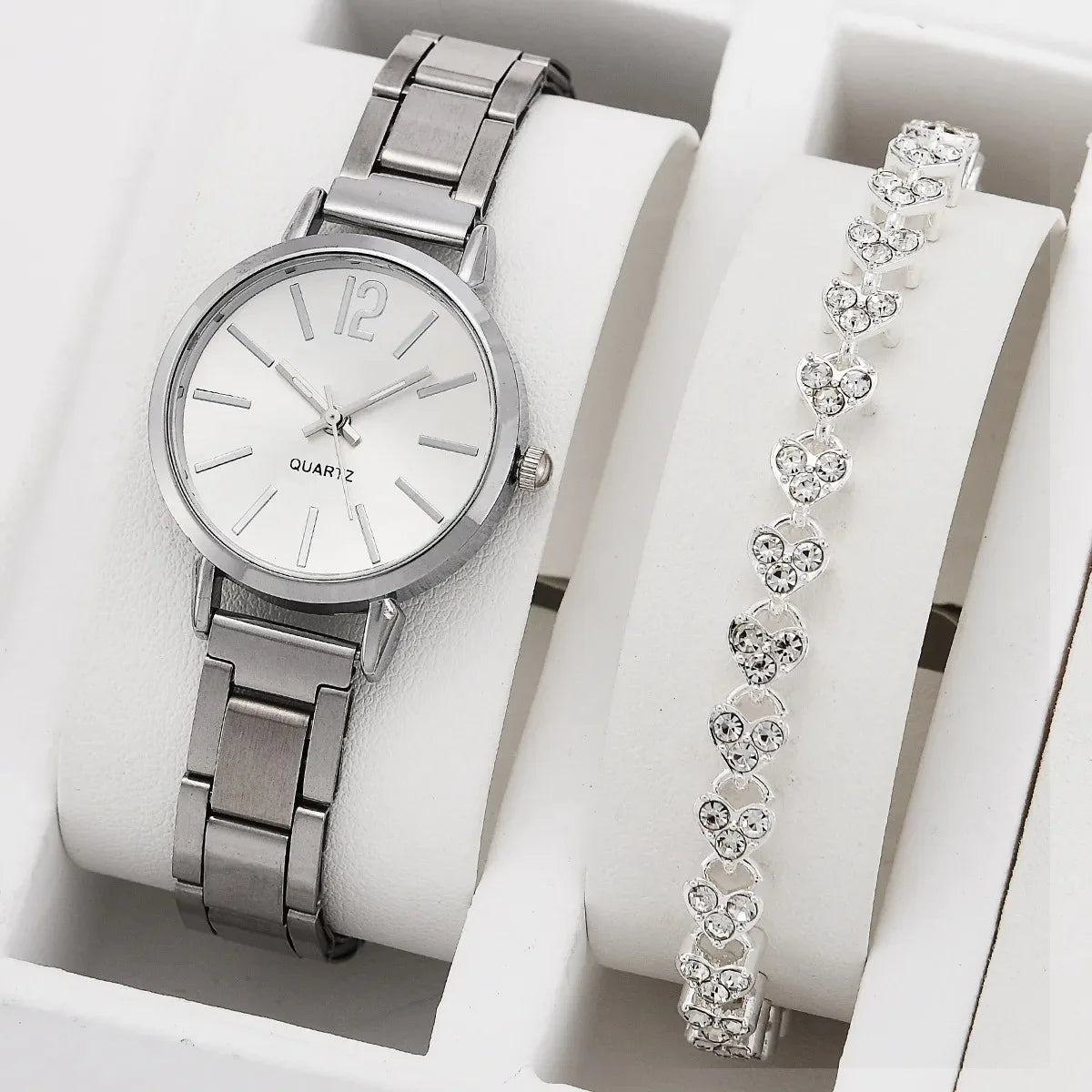 Womens Fashion Simple Digital Alloy Quartz Watch Bracelet 2 Piece Set Luxury Women Simple Dial Ladies Watch Reloj Mujer