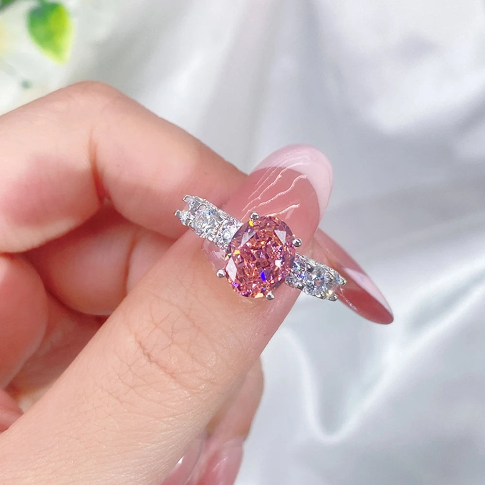 Vinregem 4 CT Oval Padparadscha High Carbon Diamond Gemstone 100% 925 Sterling Silver Wedding Engagement Ring Fine Jewelry Gifts