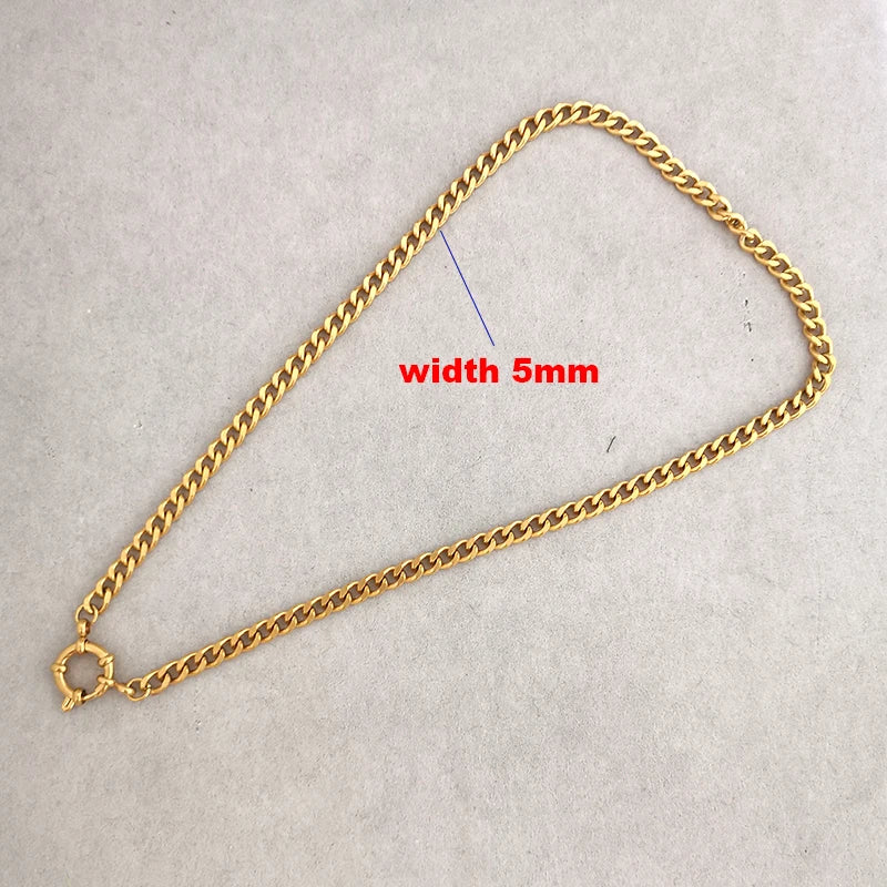 QMHJE Sailor Clasp Necklace Women Men Choker Stainless Steel Geometric Rolo Link Cuba Paperclip Chain Basic DIY PVD Gold Color