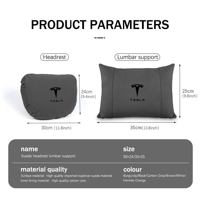 Suede Car Seat Neck Pillow Headrest Waist Lumber Support For Tesla Model 3 Y S X Roadster