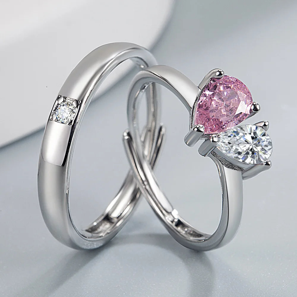 925 Sterling Silver Moissanite Diamond Couple Rings for Lovers Matching Wedding Jewelry Set