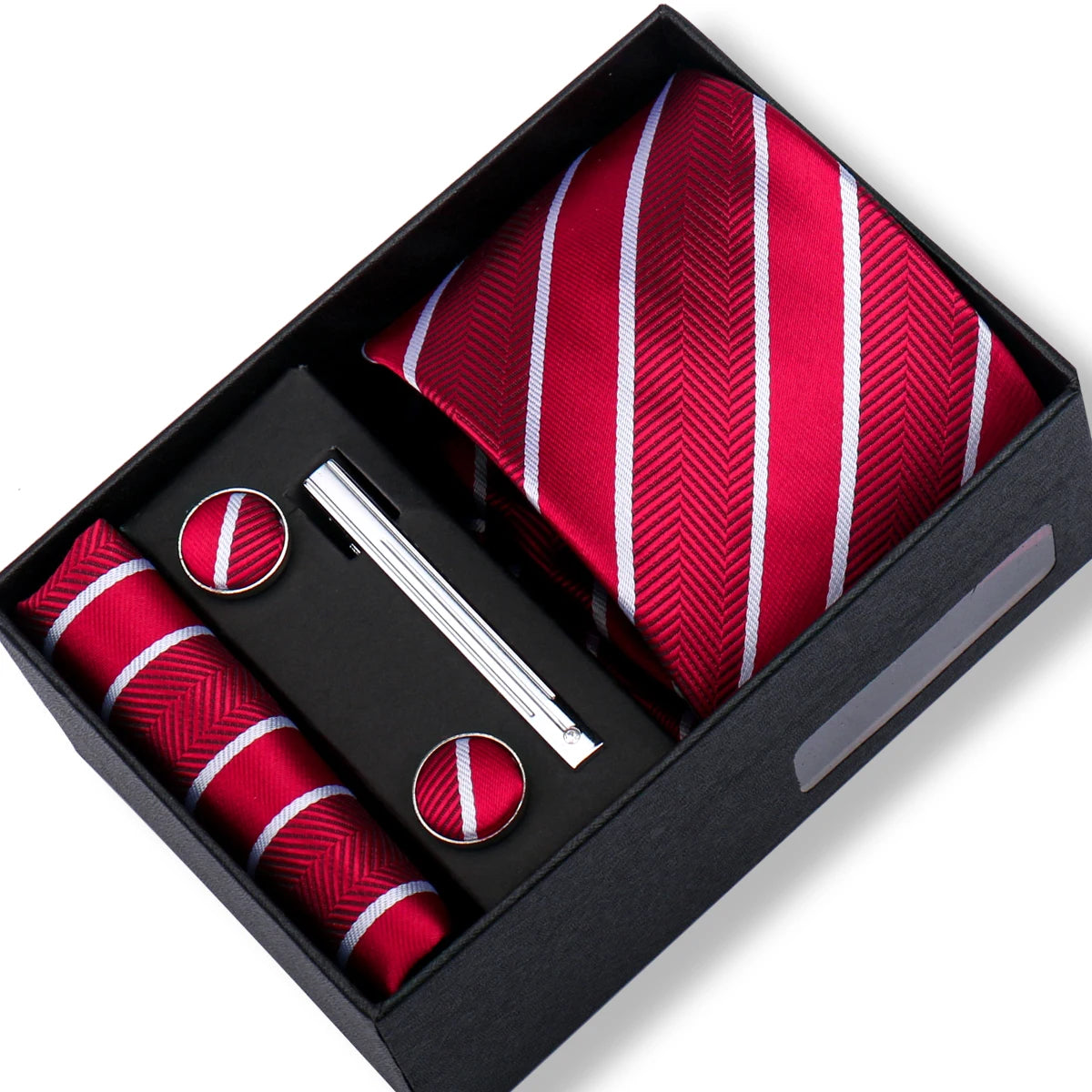 Fashion Elegant Men's Necktie Gift Box Striped Tie Handchief Cufflink Tie Clip 4 pcs Set Wedding Business Party Suit Accessories