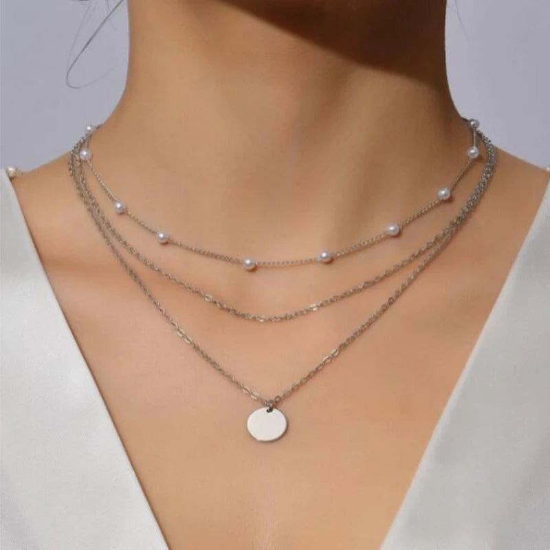 Vintage Double Round Charm Layered Necklace Women's Jewelry Layered Accessories for Girls Gifts Bohemian Fashion Pendant 2023