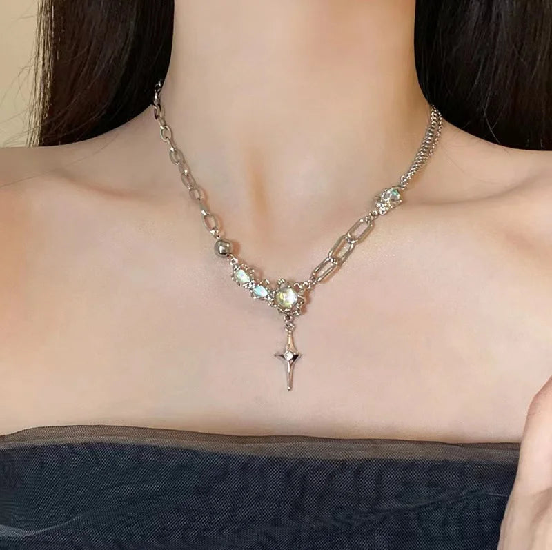 Kpop Y2K Aesthetic Butterfly Pendant Necklace for Women Hip Hop Vintage Double Chain Heart Necklaces Girls Gifts Jewelry