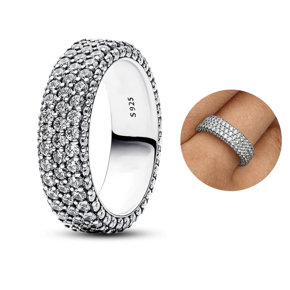 Sparkling Black Row Eternity Diamond Ring 925 Sterling Silver Freshwater Cultured Pearls Finger Open Ring for Women Jewelry Gift