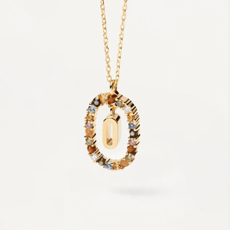New 26 English Letter Pendant 925 Sterling Colored Zircon Letter Necklace Choker Fine Jewelry For Women