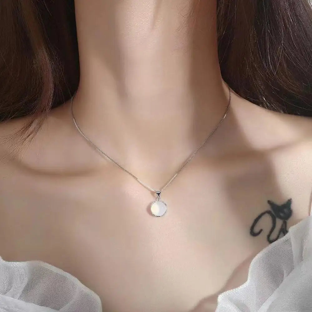 Silver Color Oval Aquamarine Pendant Necklace Ladies Girls Luxury Snake Chain Necklace Fashion Jewelry Gifts For Women 2024 New