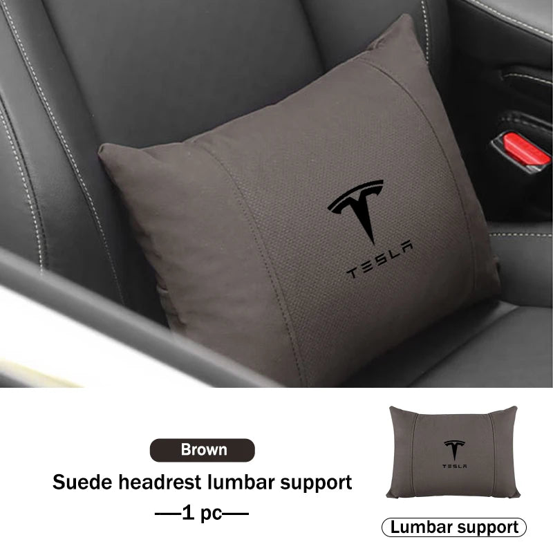 Suede Car Seat Neck Pillow Headrest Waist Lumber Support For Tesla Model 3 Y S X Roadster