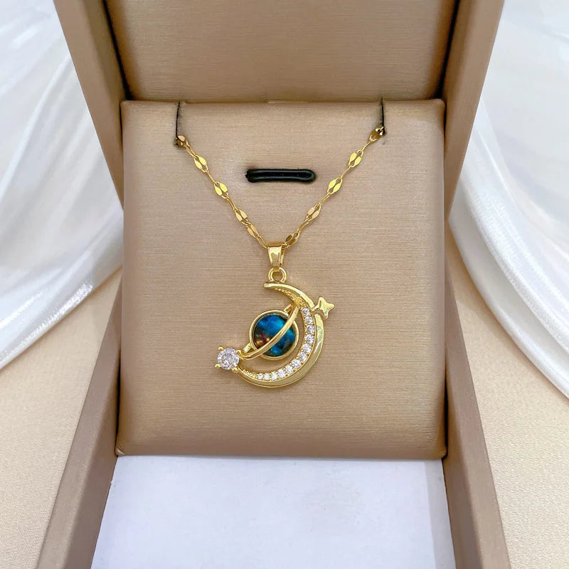 316L Stainless Steel Sun Pendant Necklace For Women Exquisite and Fashionable Planet Clavicle Chain Girls Party Jewelry Gifts